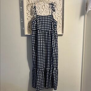 Stylish Blue and White Checkered Maxi Dress